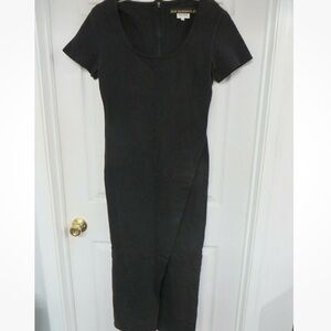 Jan Barboglio Neiman Marcus Knit Dress Black Midi Semi Wrap Size Medium